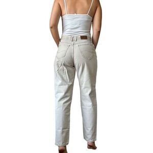 Vintage 80s Lee USA Made Cotton Jeans Beige Women Size 6 High Rise Tapered Cream